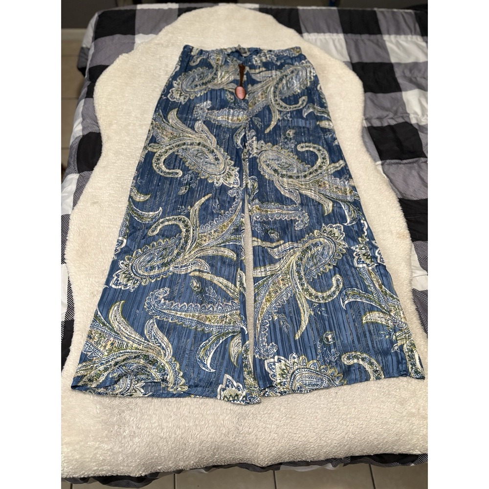 New Spoon Jeans High Waist Wide Leg Paisley Blue Pants Size Large See Through